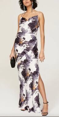 Donna Karan Purple Satin Maxi Slip Dress SIZE 4 Ruched Cowl Cocktail Gown $500